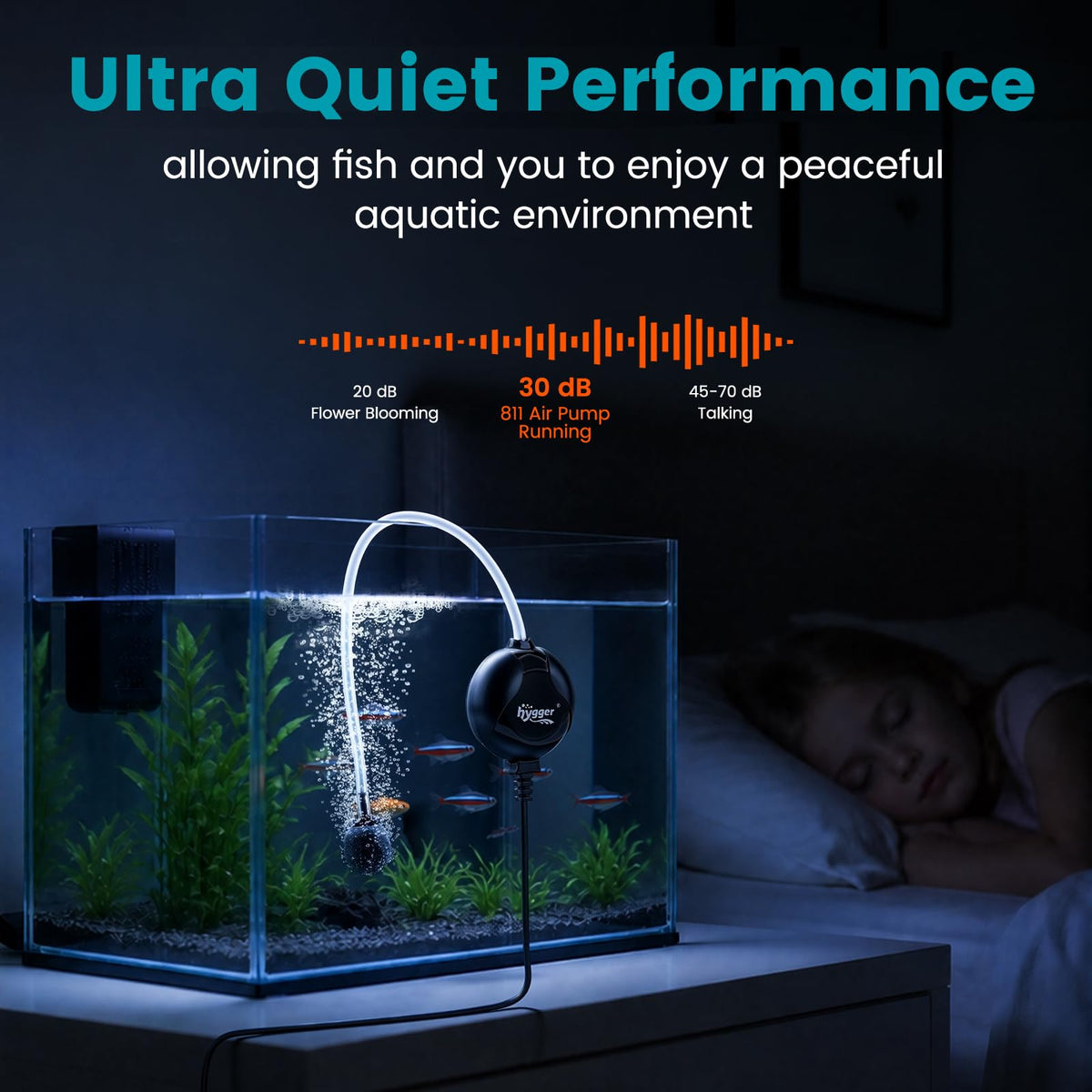 Quiet Mini Aquarium Air Pump 1.5 Watt with Air Stone Black U74311