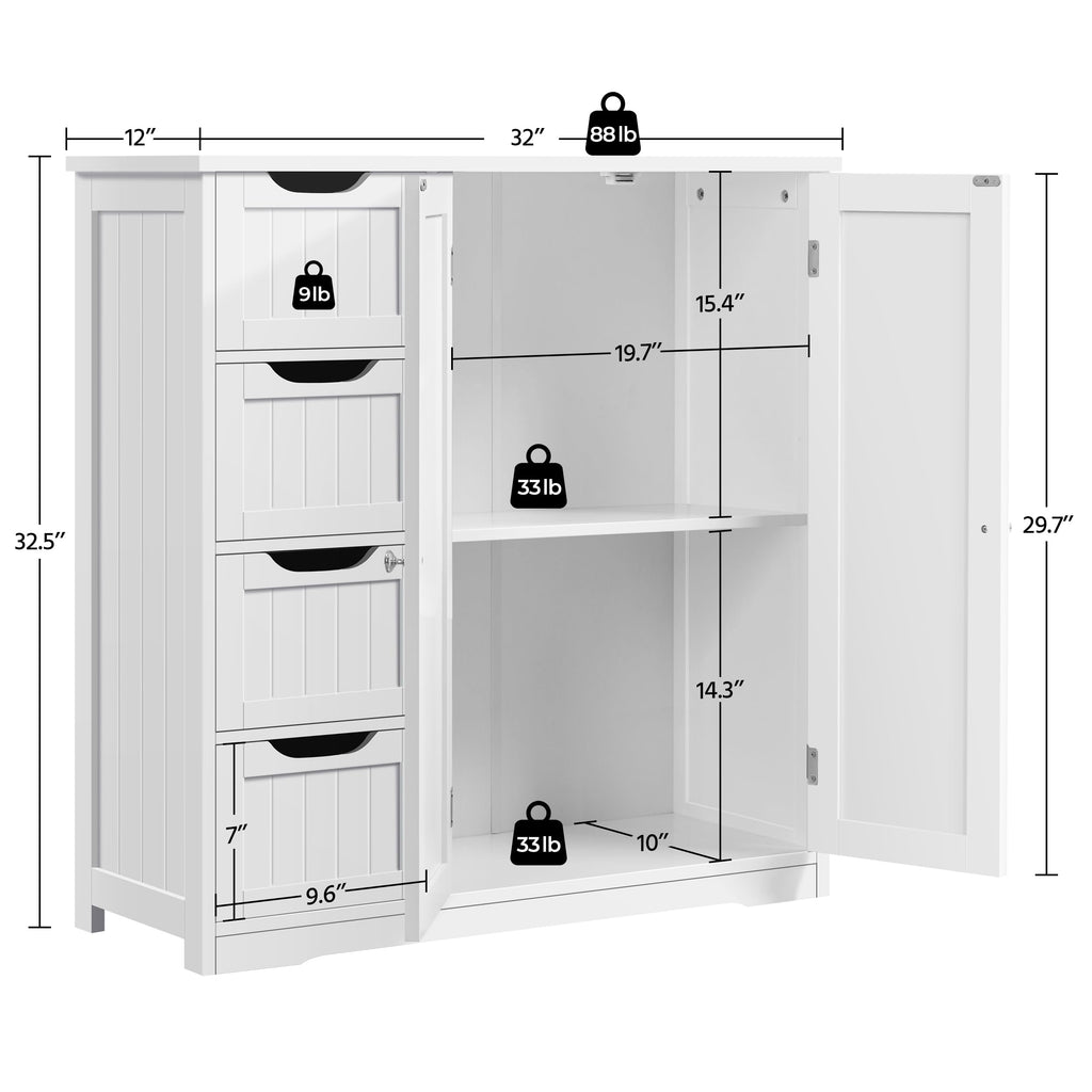White 4 Drawer 2 Door Bathroom Storage Cabinet Y799134