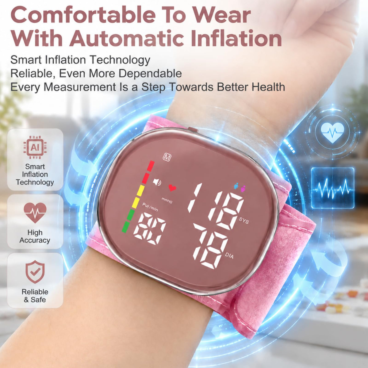 Pink Rechargeable Wrist Blood Pressure Monitor M408766