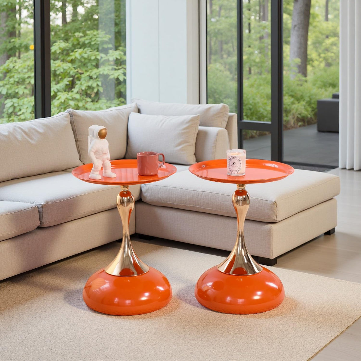 2-Pack Hourglass Side Table Orange Glossy Accent Table L168801