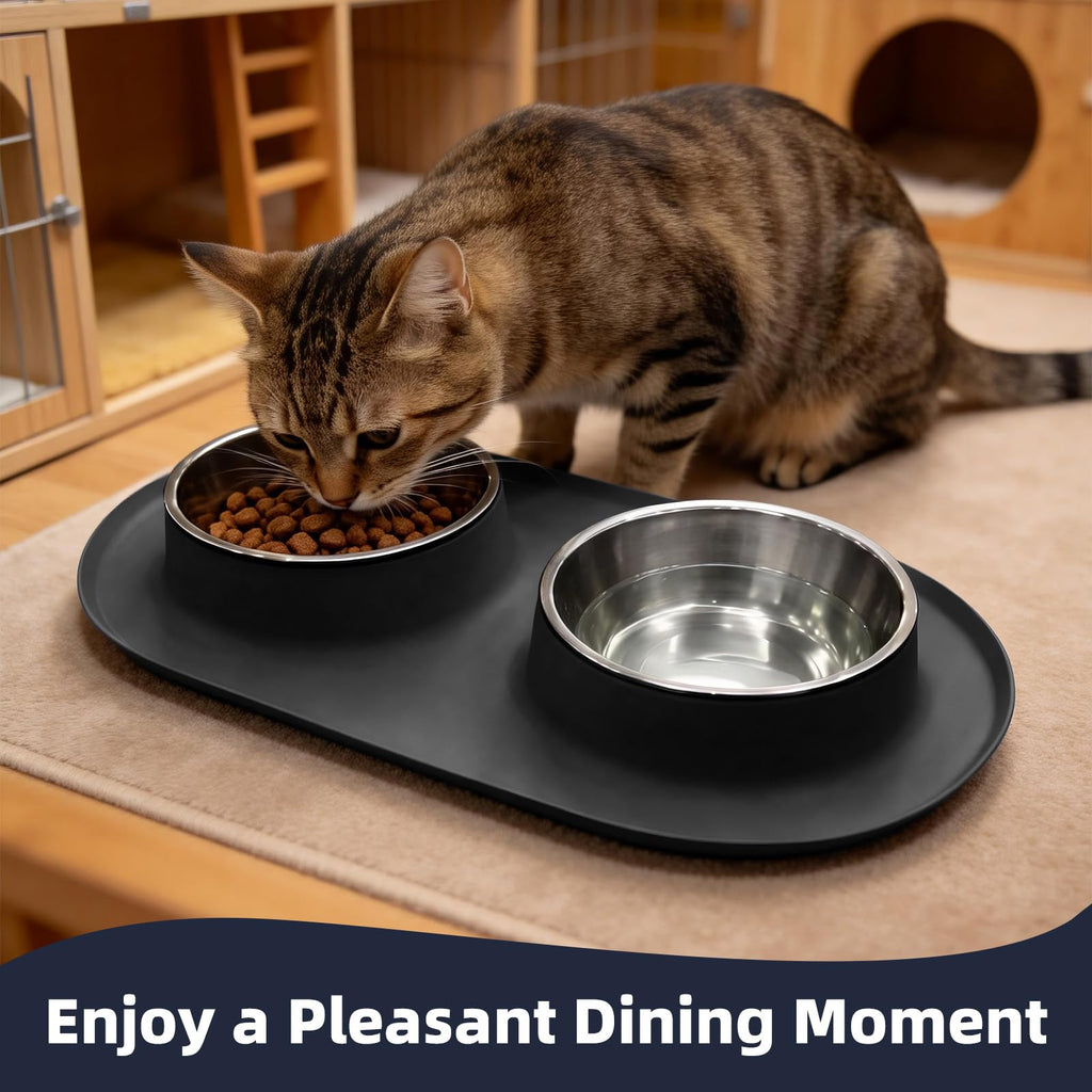 Stainless Steel Cat Food Bowls with Non-Slip Mat, 1.5 Cups Each V720