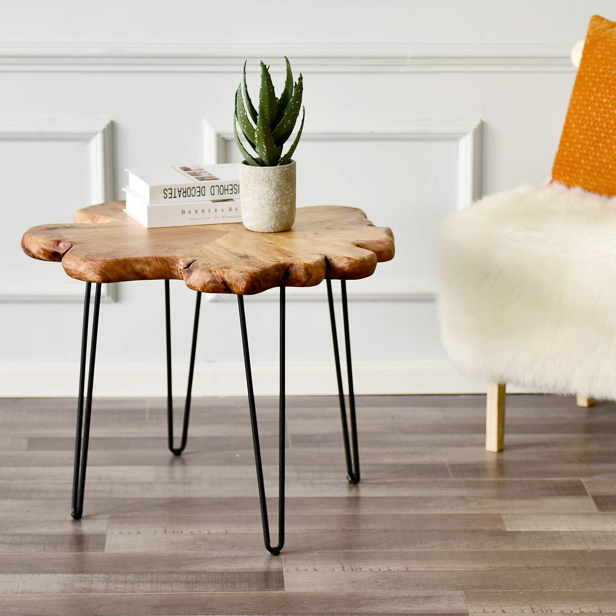 Flower-Shaped Live Edge Cedar Coffee Table Q28921