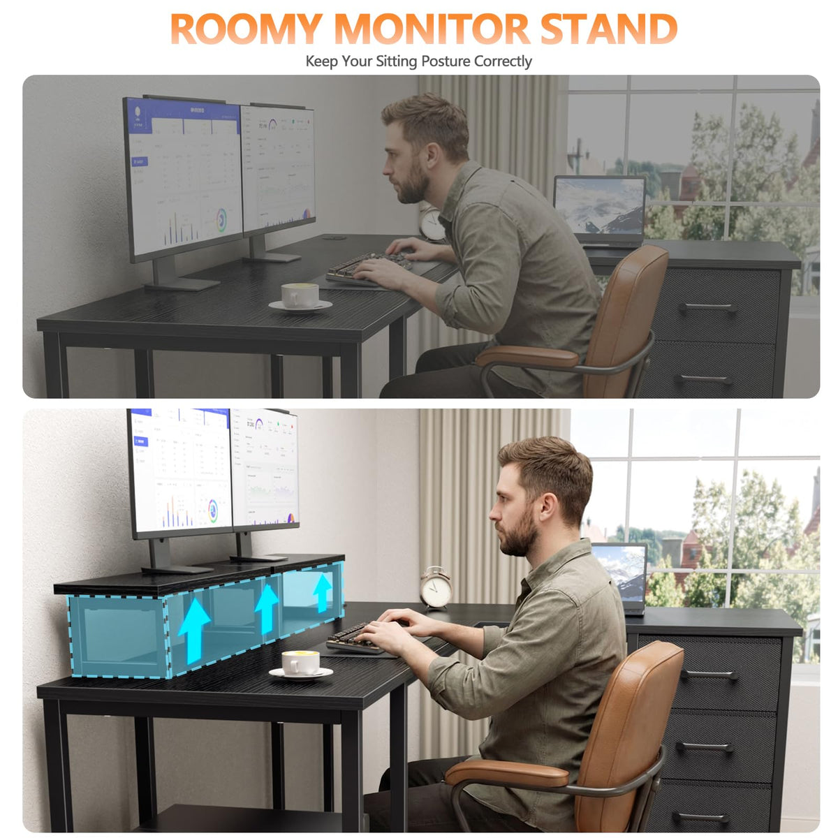 59 inch L Shaped Computer Desk with Power Outlets L308