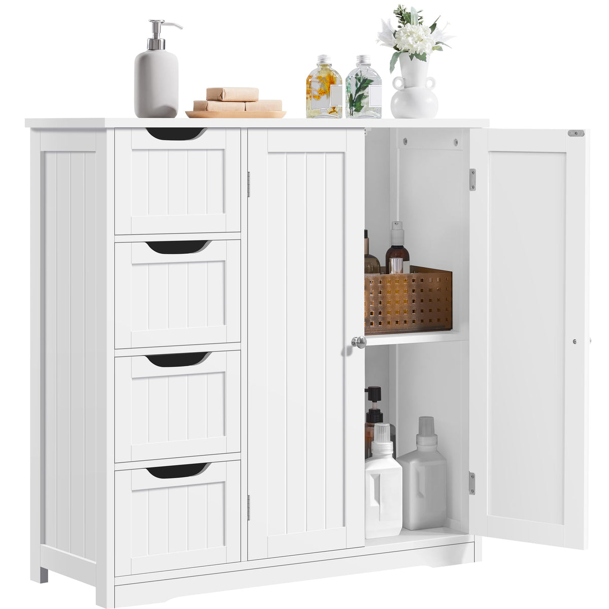 White 4 Drawer 2 Door Bathroom Storage Cabinet Y799134