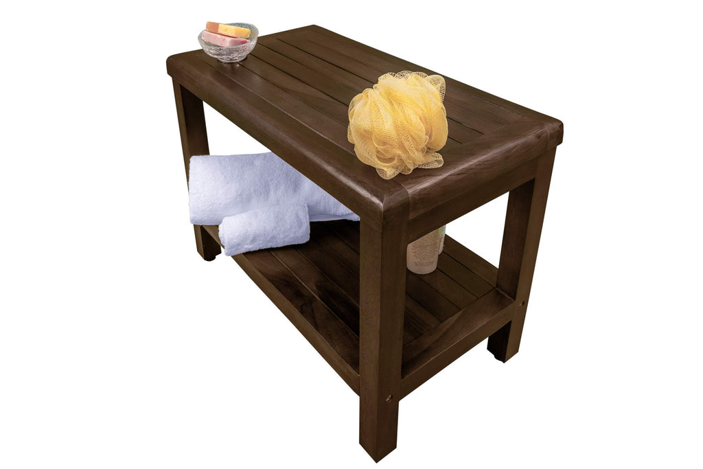 24" Teak Shower Bench with Shelf D3984