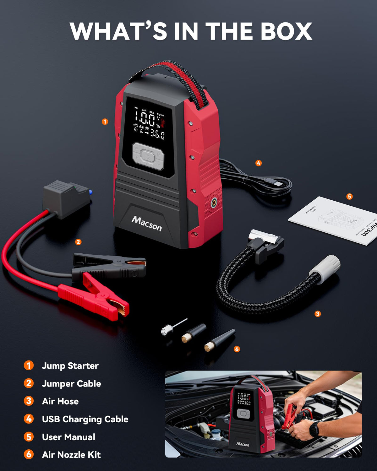 Portable 12V Jump Starter with Air Compressor and 150PSI Tire Inflator S4401