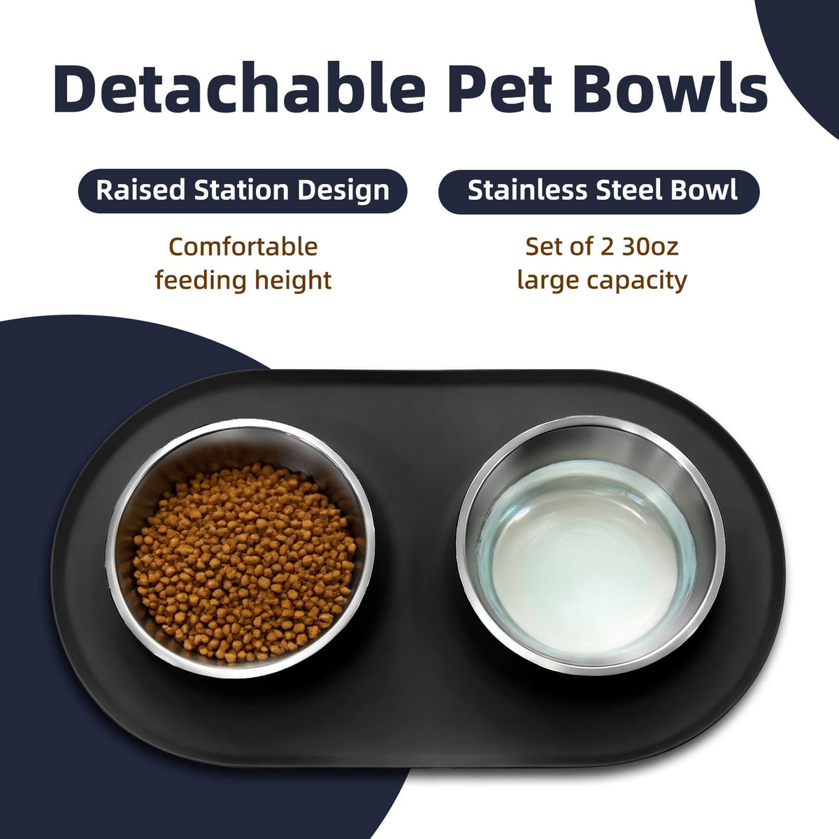 Stainless Steel Cat Food Bowls with Non-Slip Mat, 1.5 Cups Each V720