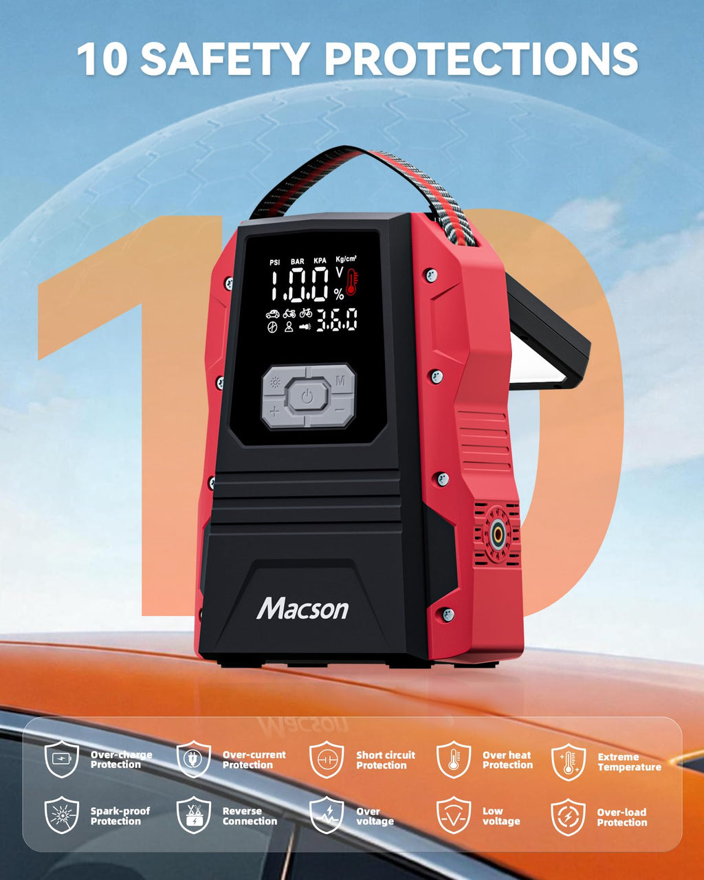 Portable 12V Jump Starter with Air Compressor and 150PSI Tire Inflator S4401