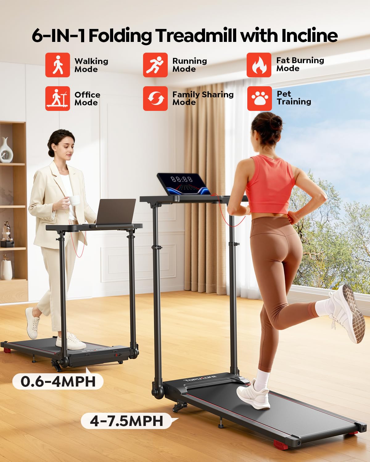 Foldable Treadmill with Incline and Adjustable Handle Bar S723