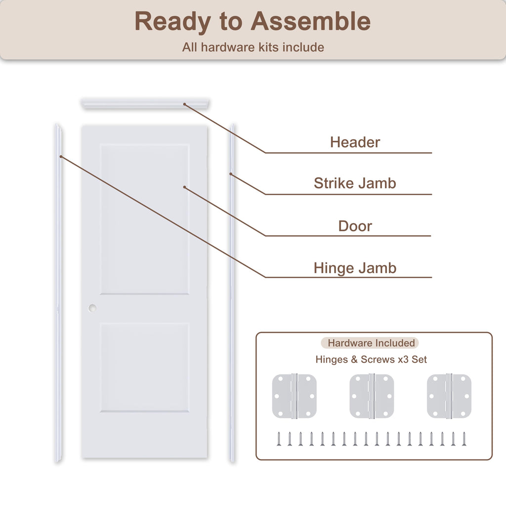 36"x80" Left-Hand Prehung Interior Door with Knock Down Jamb Kit B3022