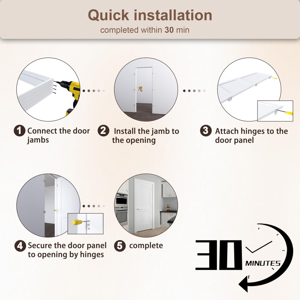 36"x80" Left-Hand Prehung Interior Door with Knock Down Jamb Kit B3022