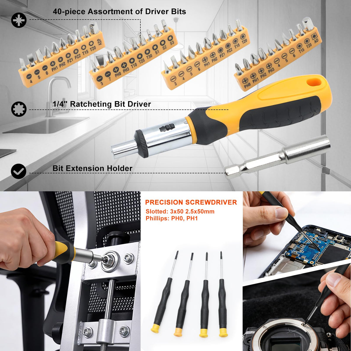199 Piece Tool Kit with Socket Wrench Tool Box Case V2332