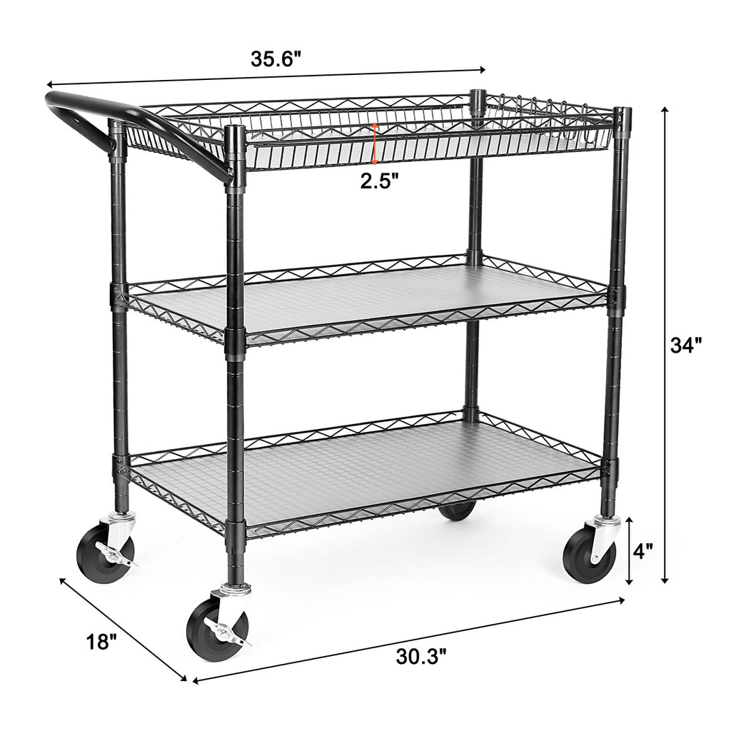 Heavy Duty 3 Tier Rolling Utility Cart with Wheels, Black F354932