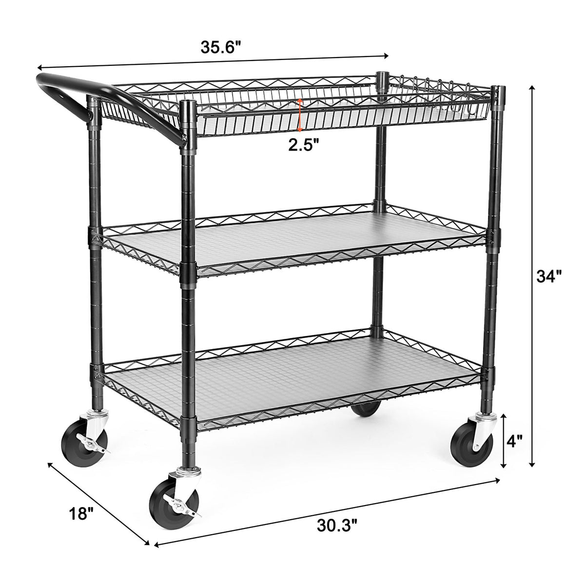 Heavy Duty 3 Tier Rolling Utility Cart with Wheels, Black F354932