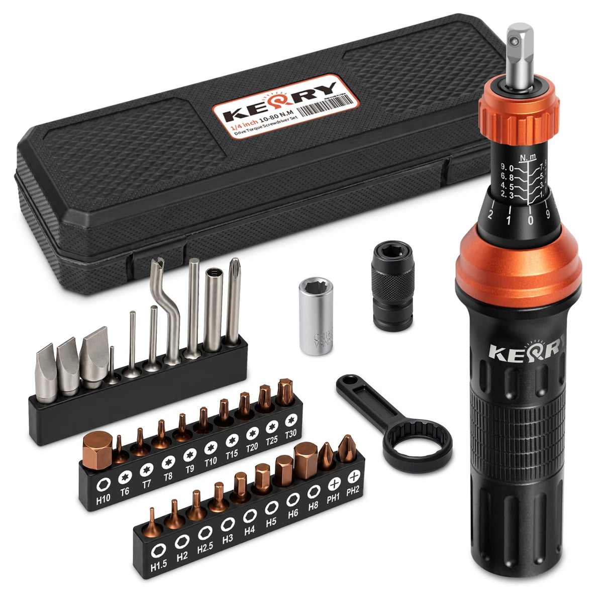 1/4 Inch Pound Torque Screwdriver Set, 10-80 In-Lb, 34-Pieces Bits A4242