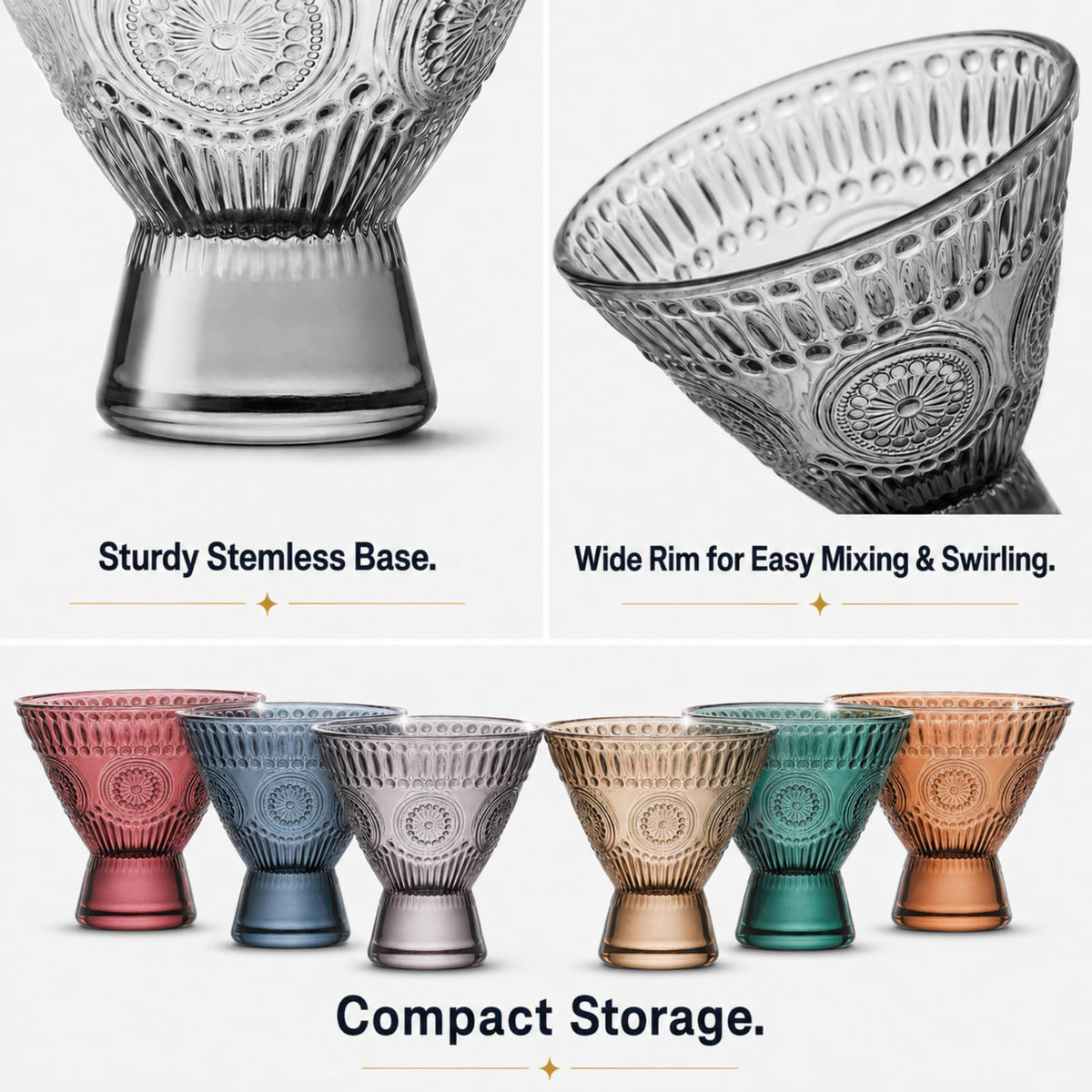 Stemless Martini & Cocktail Glasses Set of 6 X616217