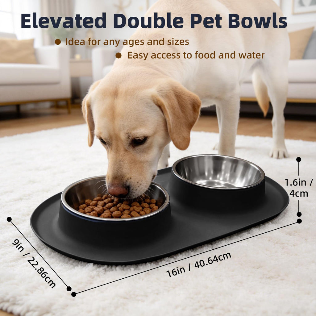 Stainless Steel Cat Food Bowls with Non-Slip Mat, 1.5 Cups Each V720