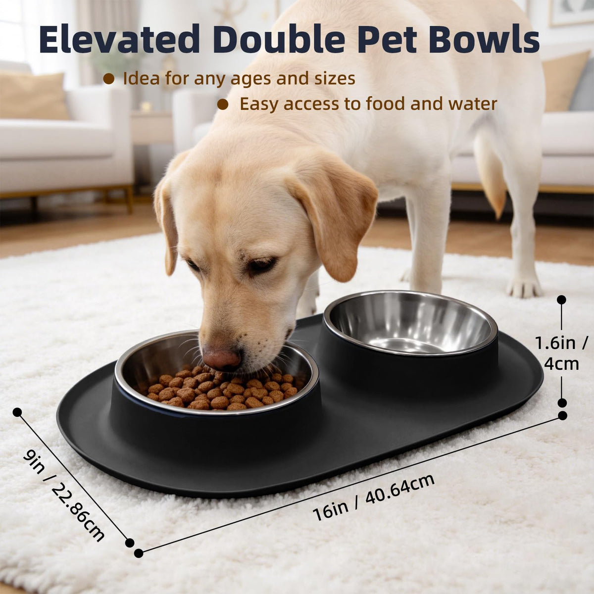 Stainless Steel Cat Food Bowls with Non-Slip Mat, 1.5 Cups Each V720