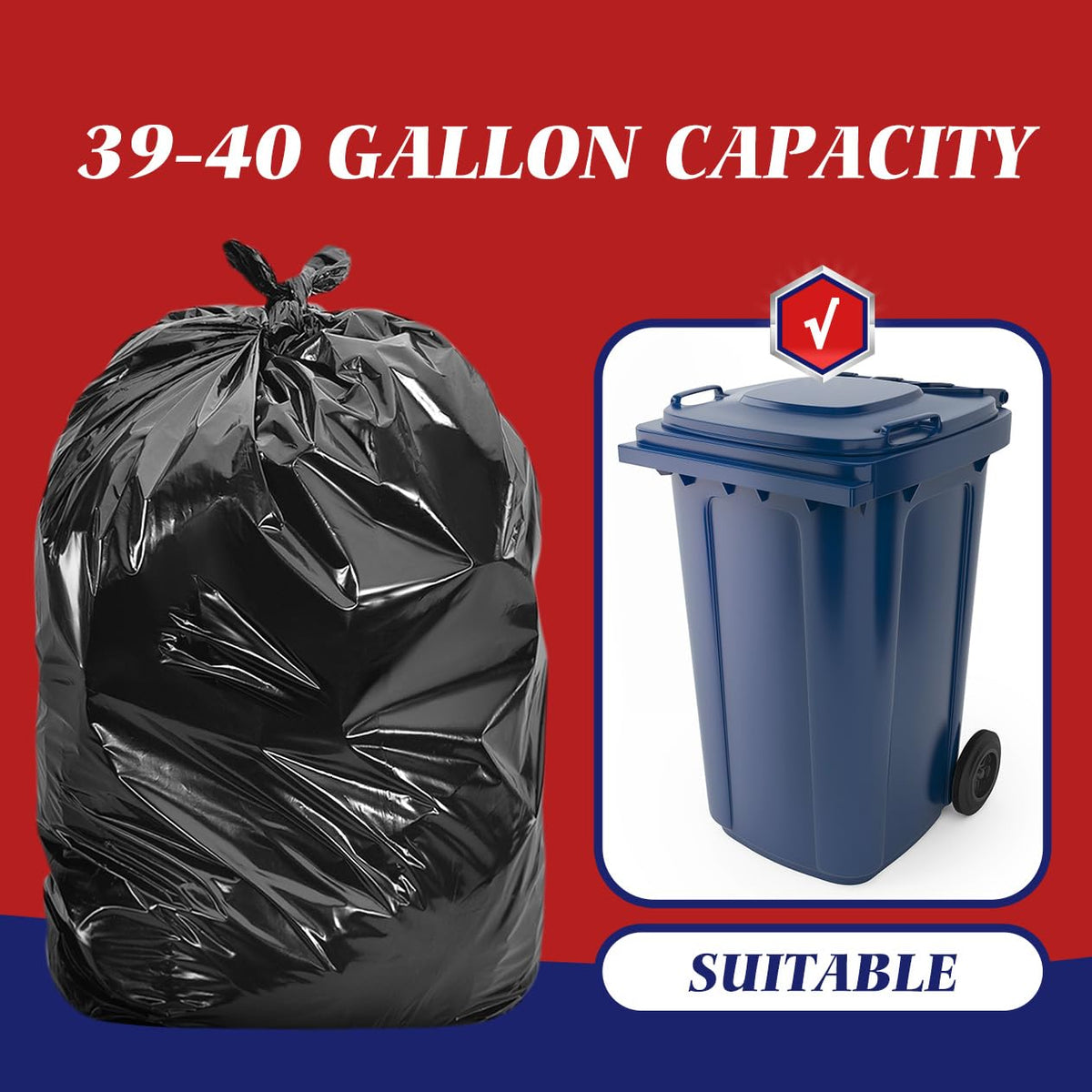 Black 40-45 Gallon Trash Bags 100 Count T865