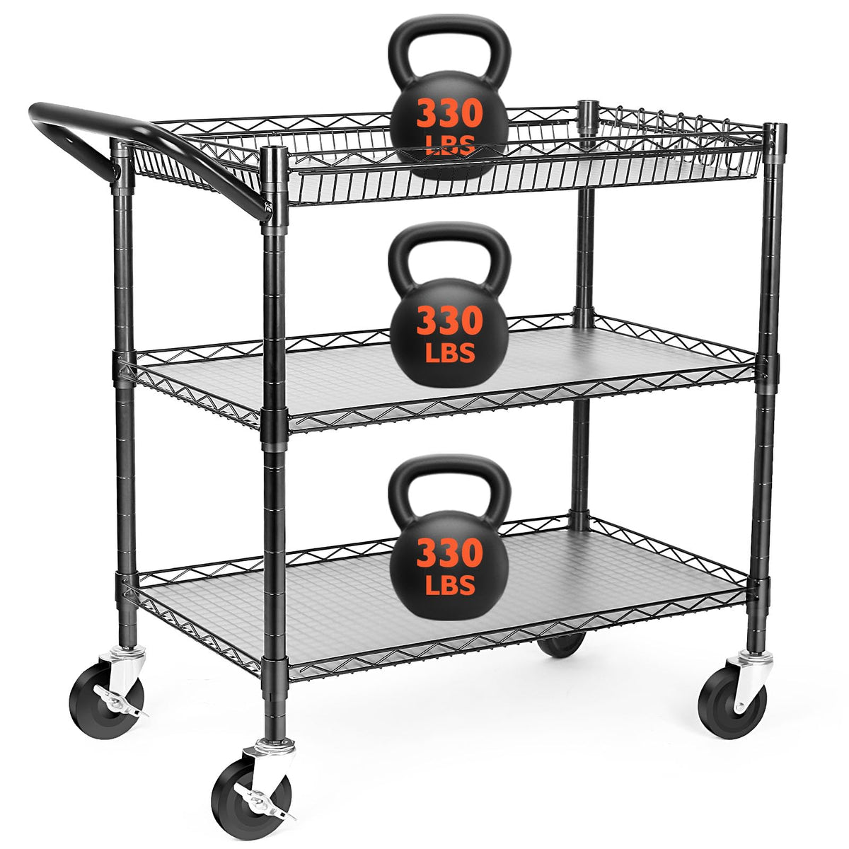 Heavy Duty 3 Tier Rolling Utility Cart with Wheels, Black F354932