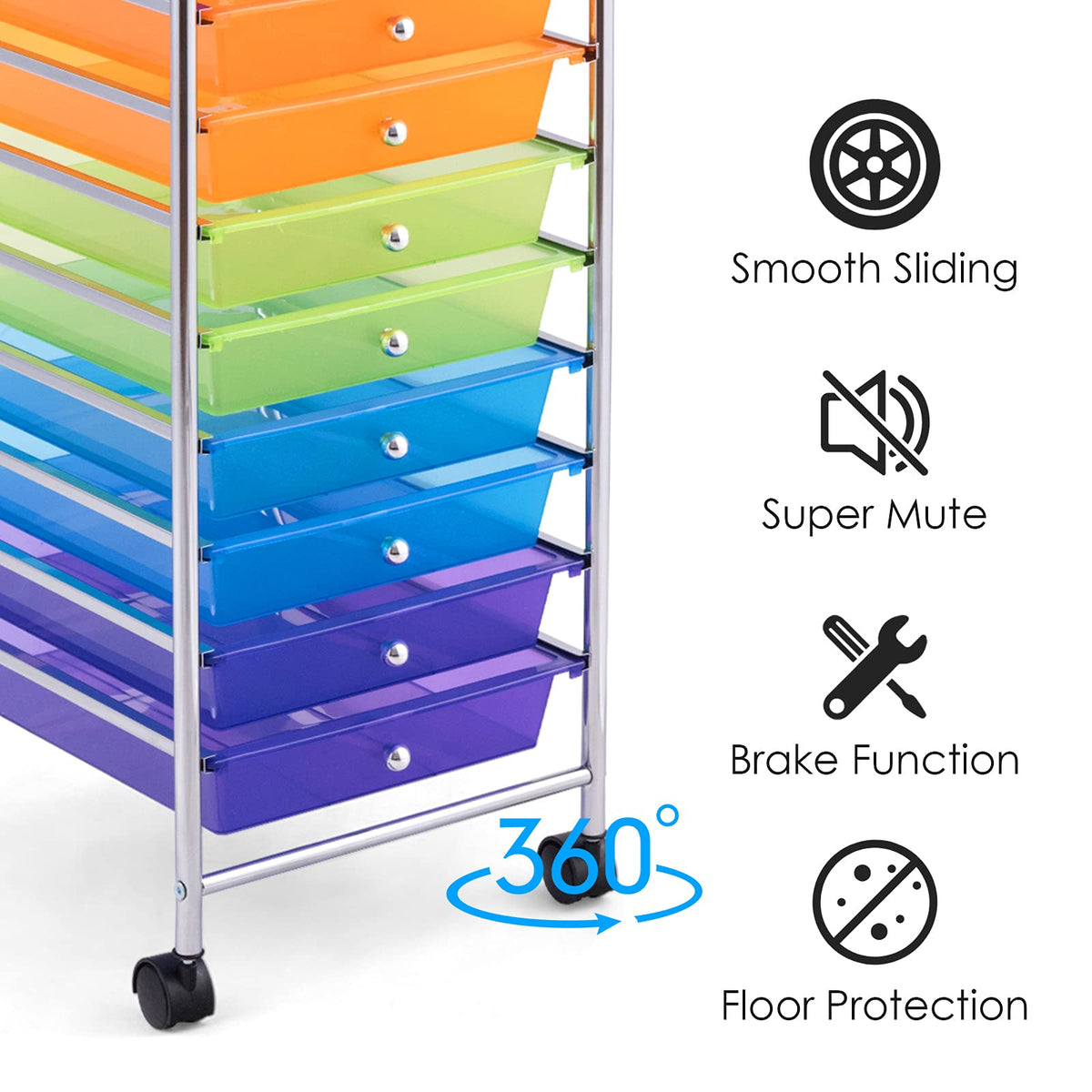 10 Drawer Rolling Storage Cart with Lockable Wheels W914