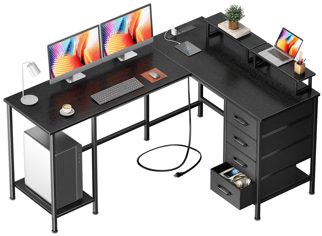 59 inch L Shaped Computer Desk with Power Outlets L308