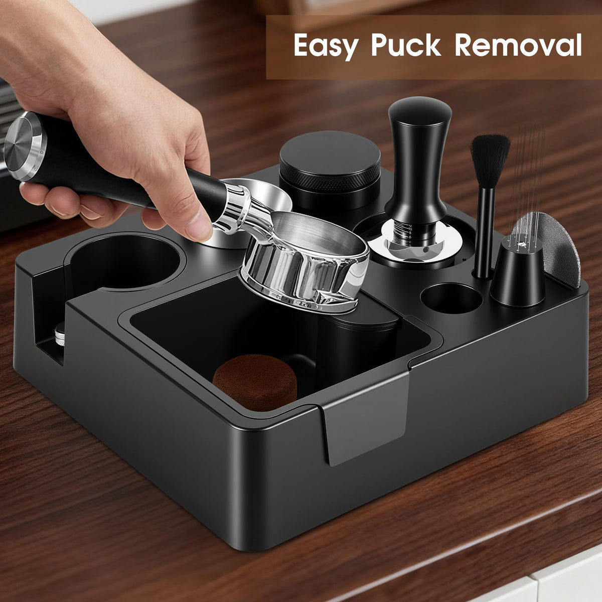 51mm Espresso Accessories Kit, Tamping Station, Knock Box, Tamper Q398