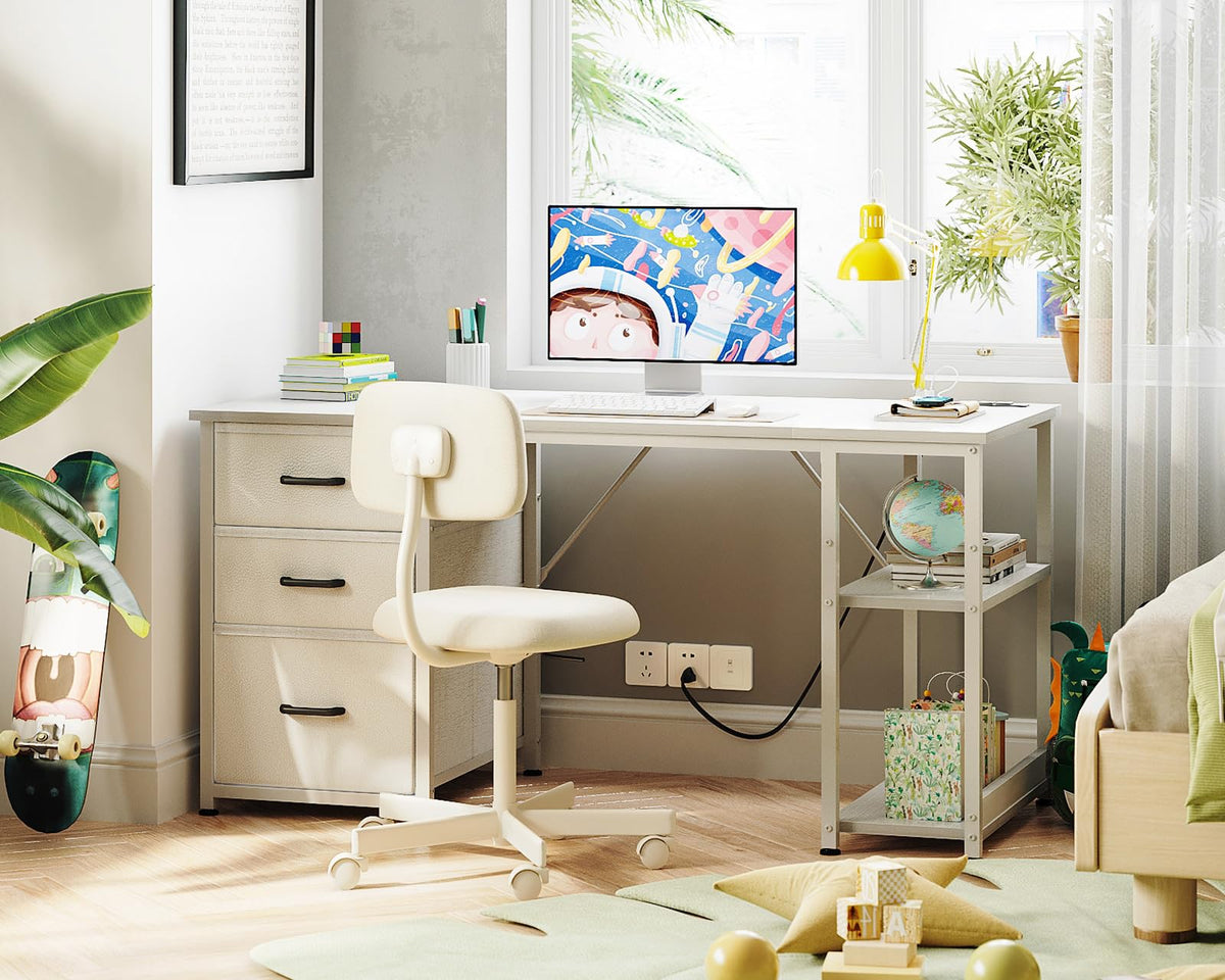 51 Inch White Computer Desk with Drawers T832
