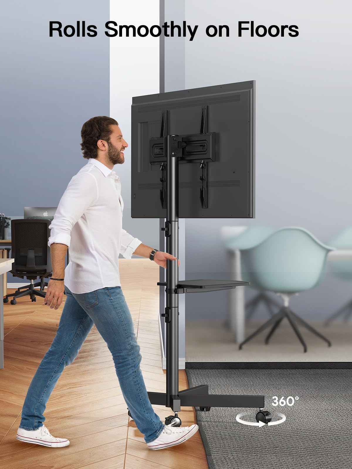 Rolling TV Stand on Wheels for 23-65 Inch TVs, Tilt Mobile TV Cart Holds up to 99 lbs with Adjustable Height Shelf T800