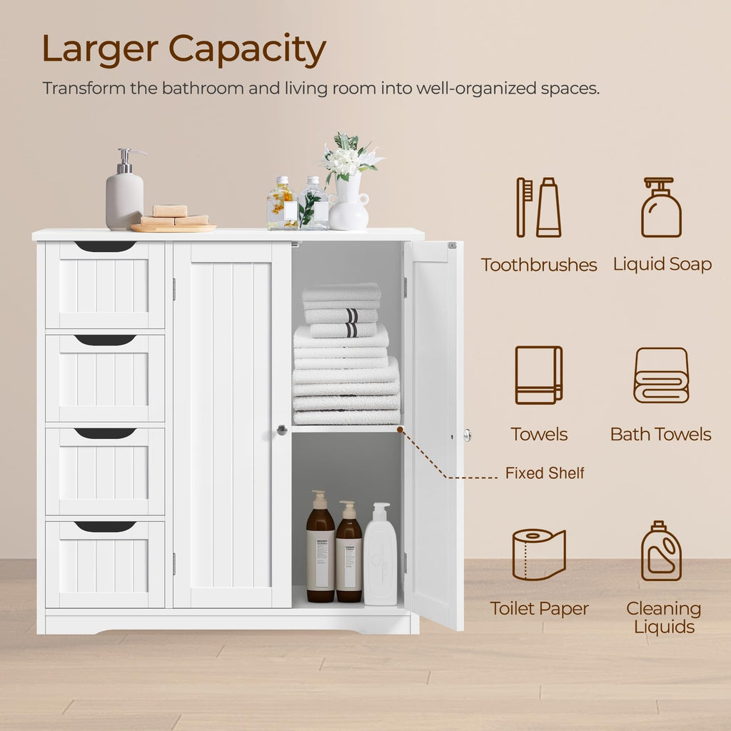 White 4 Drawer 2 Door Bathroom Storage Cabinet Y799134