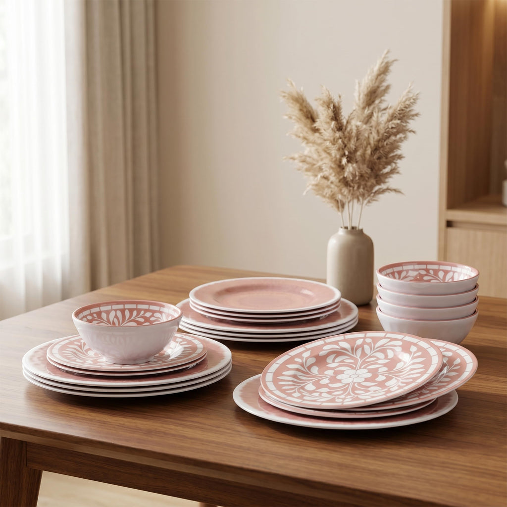 12 Pcs Light Pink Melamine Dinnerware Set H753369