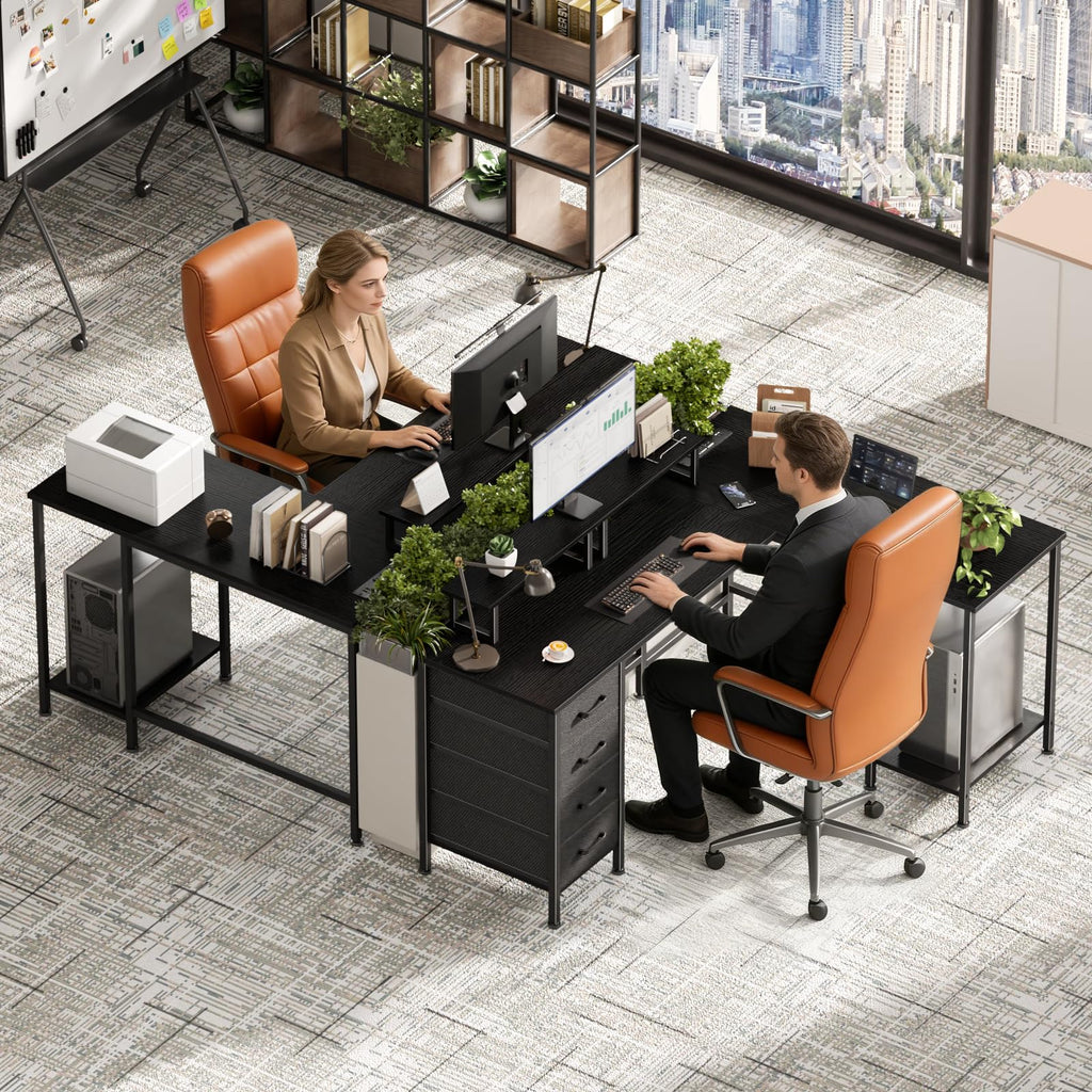 59 inch L Shaped Computer Desk with Power Outlets L308