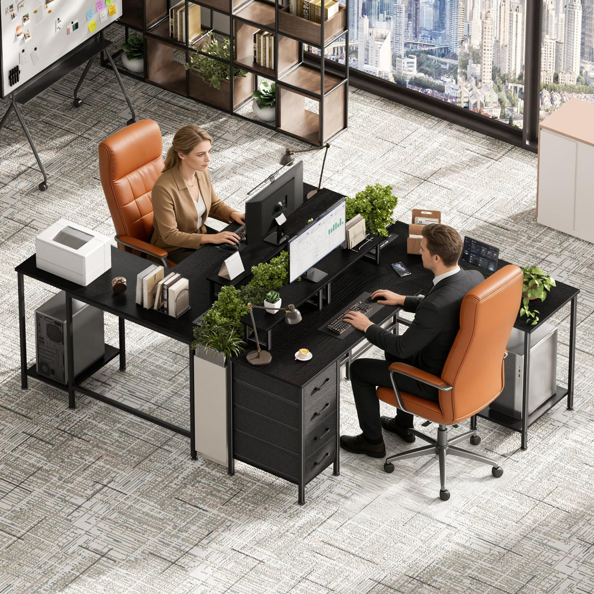 59 inch L Shaped Computer Desk with Power Outlets L308