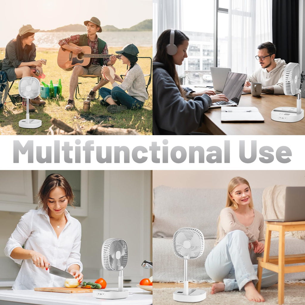 Portable Oscillating Pedestal Fan, 4 Speed 7200Mah Rechargeable Gray Z379475