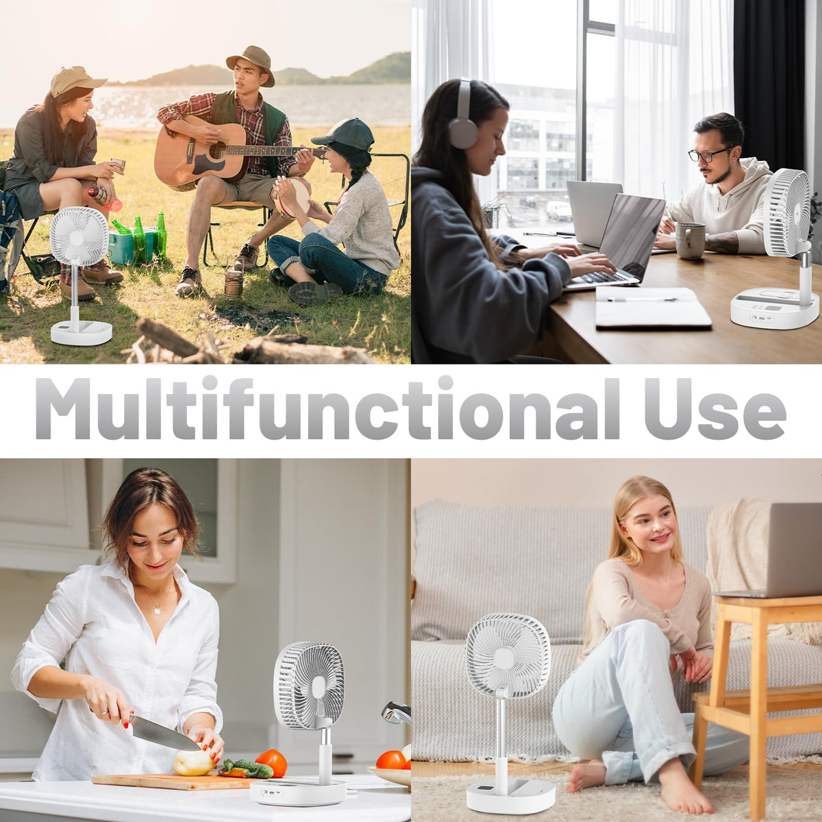Portable Oscillating Pedestal Fan, 4 Speed 7200Mah Rechargeable Gray Z379475
