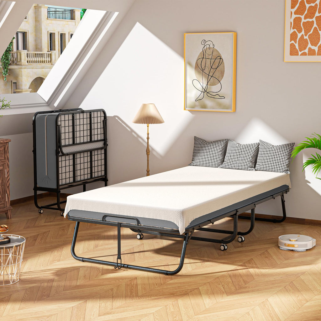 Folding Bed with Mattress, Portable Roll Away Bed, 75" x 31" G796793