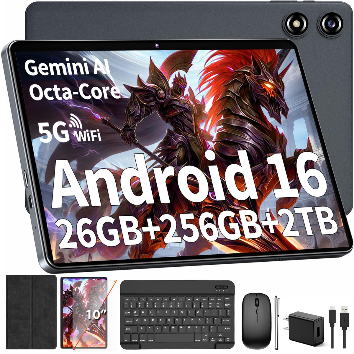 Black Android 16 Tablet with Keyboard H2171
