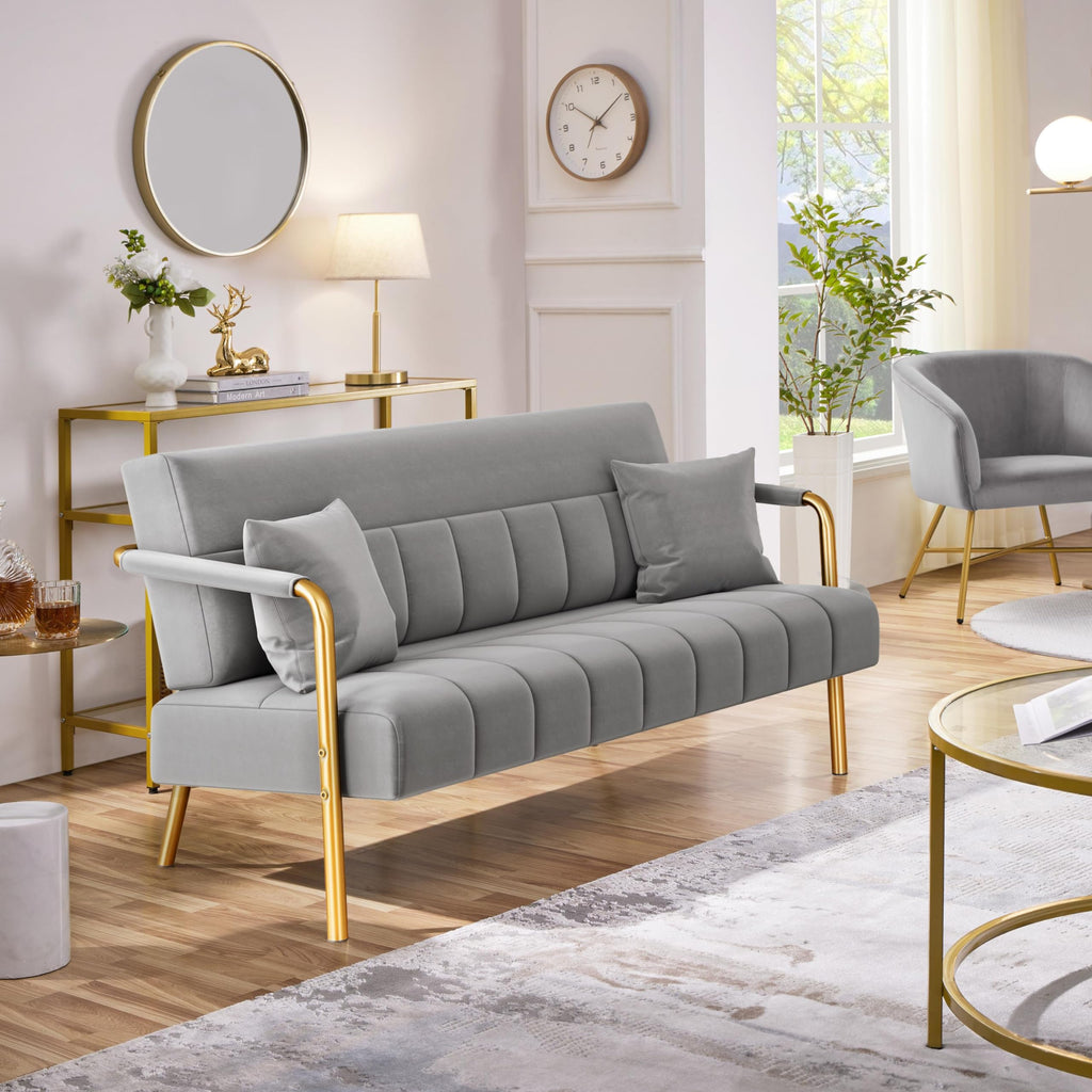 Light Gray 2 Seater Sofa with Gold-Tone Legs V572147
