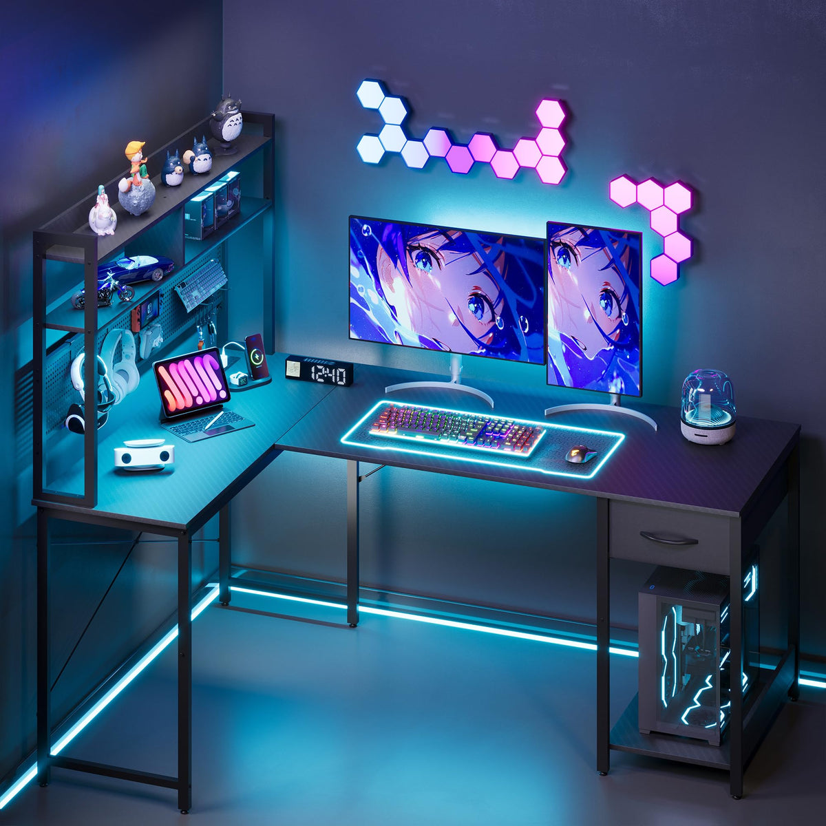L Shaped Gaming Desk with Hutch X22470