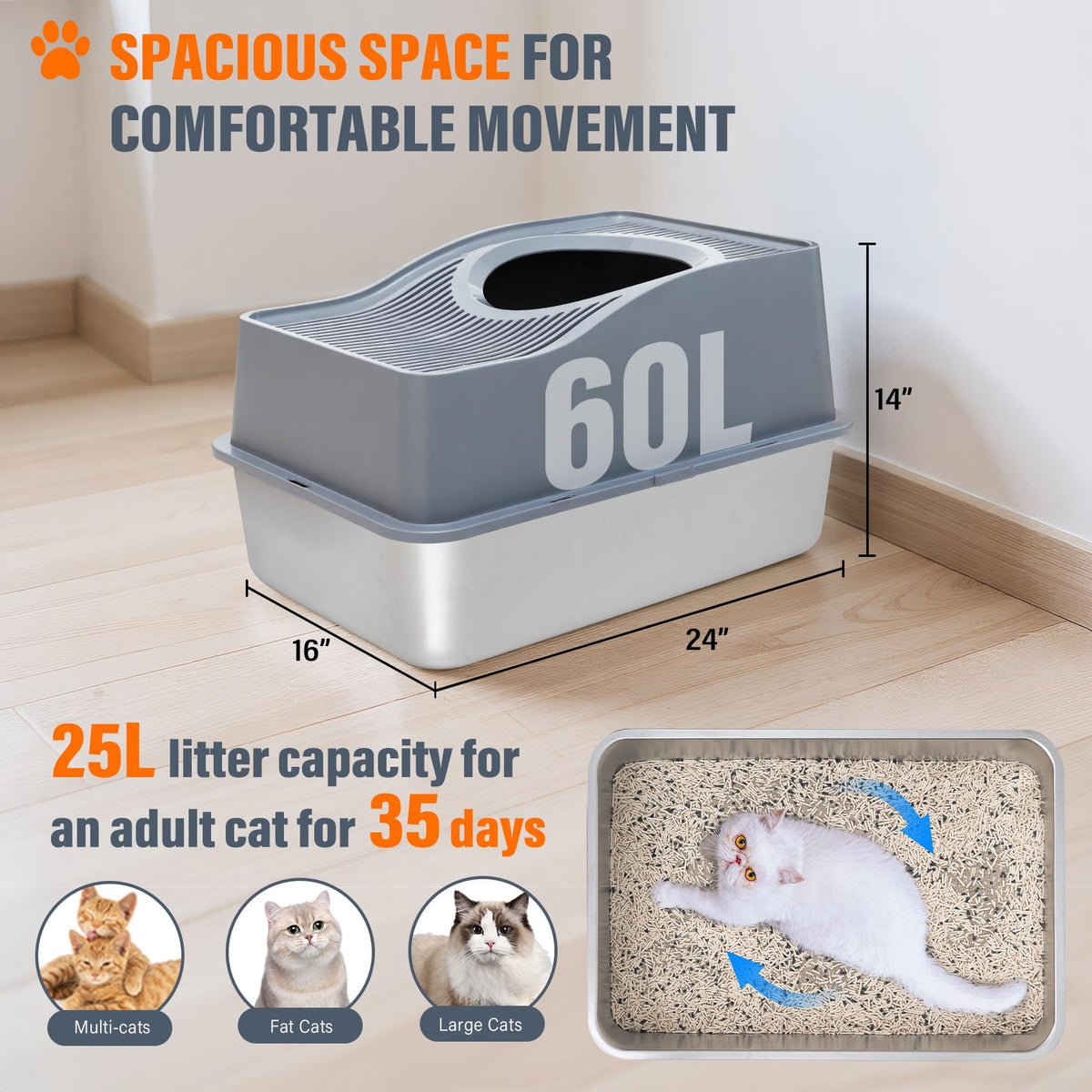Stainless Steel Top Entry Cat Litter Box P5138