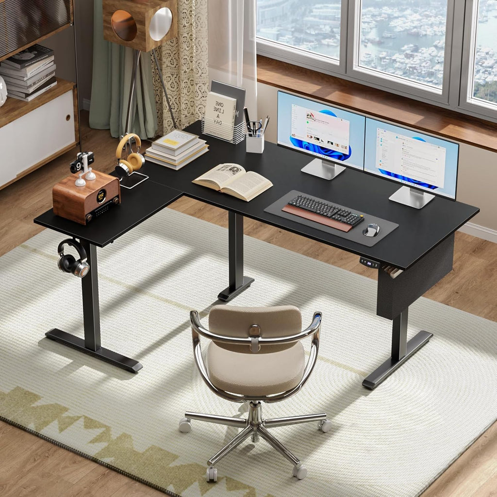 63" L Shaped Height Adjustable Standing Desk U295