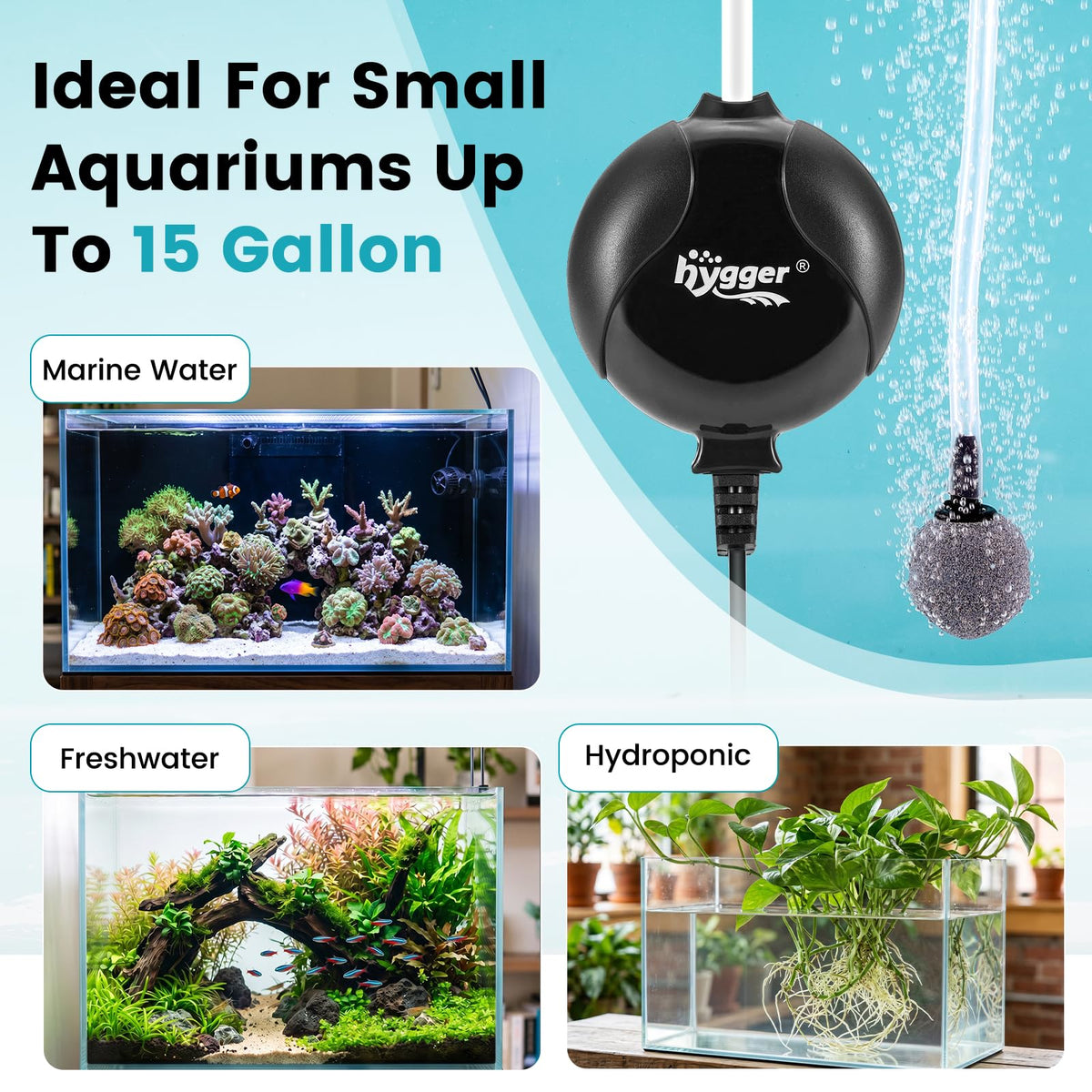Quiet Mini Aquarium Air Pump 1.5 Watt with Air Stone Black U74311