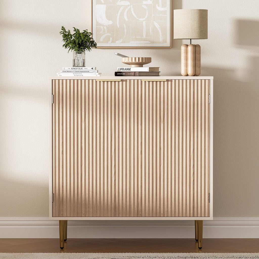Oak Fluted Sideboard Storage Cabinet with 2 Doors W6393