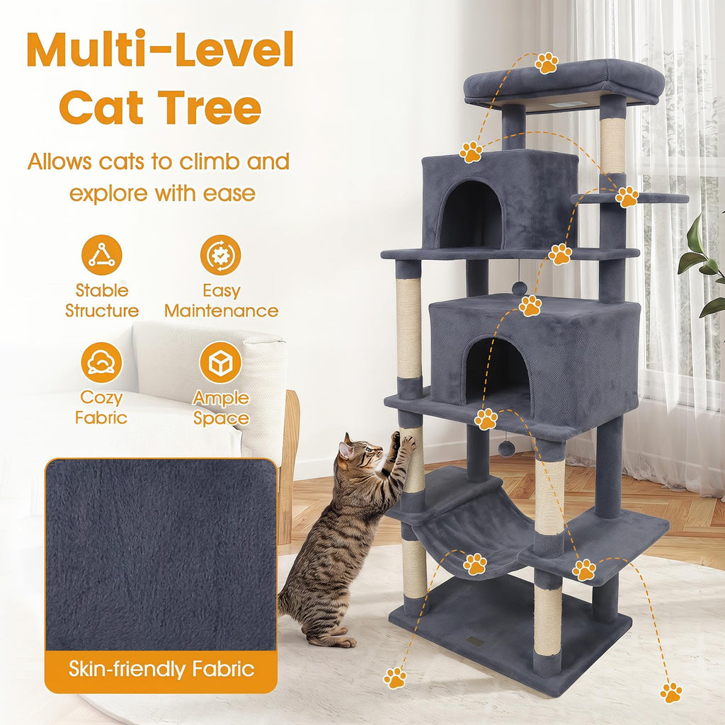 70-inch Multi-Level Cat Tree with Condos and Hammock O7587