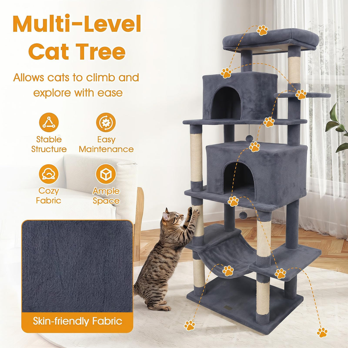 70-inch Multi-Level Cat Tree with Condos and Hammock O7587