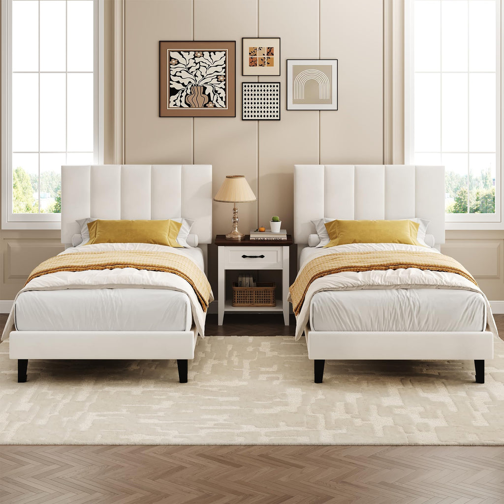 White Twin Size Upholstered Bed Frame L90311