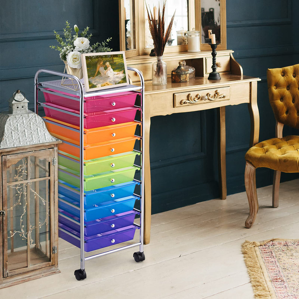 10 Drawer Rolling Storage Cart with Lockable Wheels W914