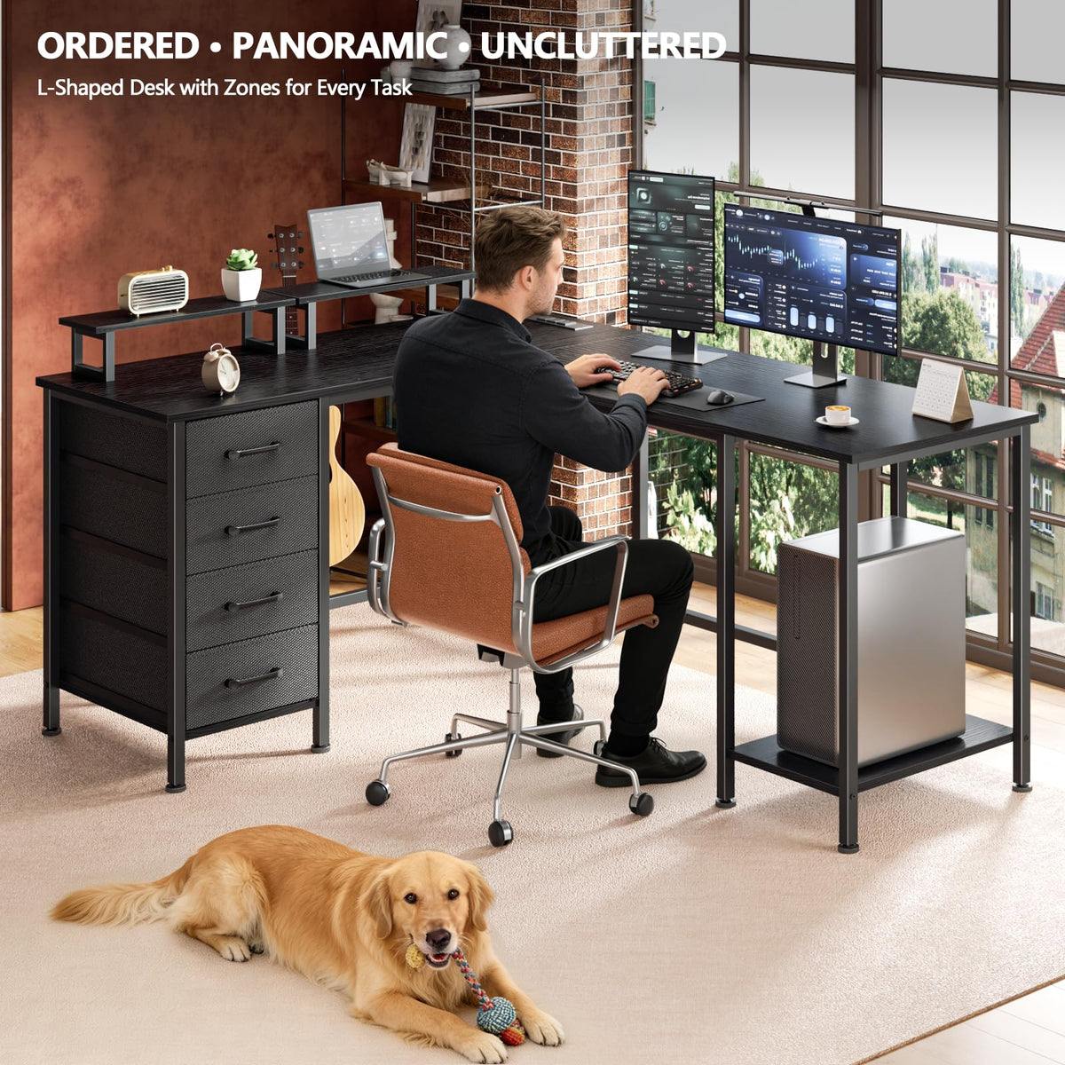 59 inch L Shaped Computer Desk with Power Outlets L308