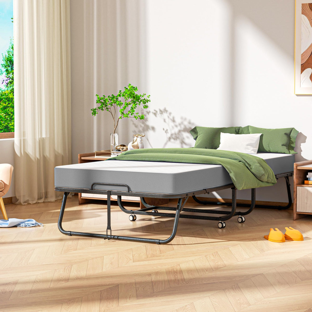 Folding Bed with Mattress, Portable Roll Away Bed, 75" x 31" G796793