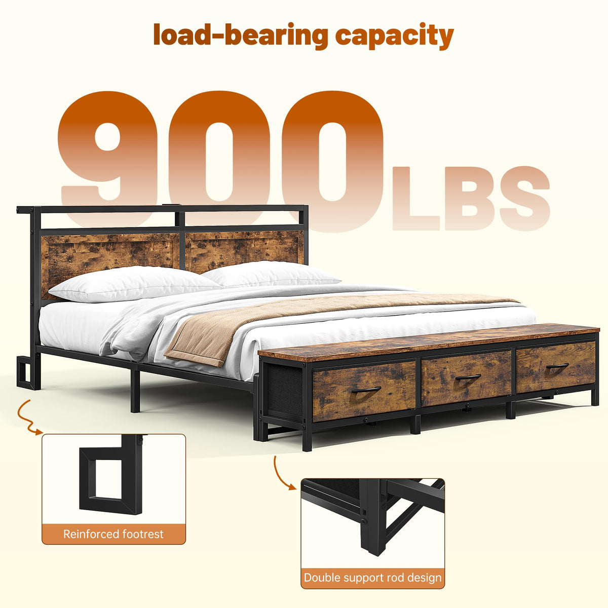 Queen Bed Frame with Ottoman & Charging Station R156669